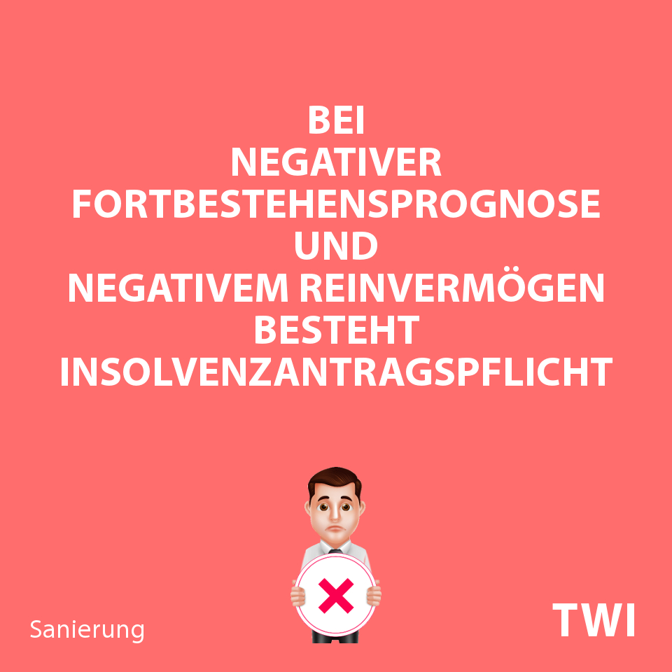 Textbild zur Überschuldung von Unternehmen. Bei negativer Fortbestehensprognose und negativem Reinvermögen besteht Insolvenzantragspflicht.