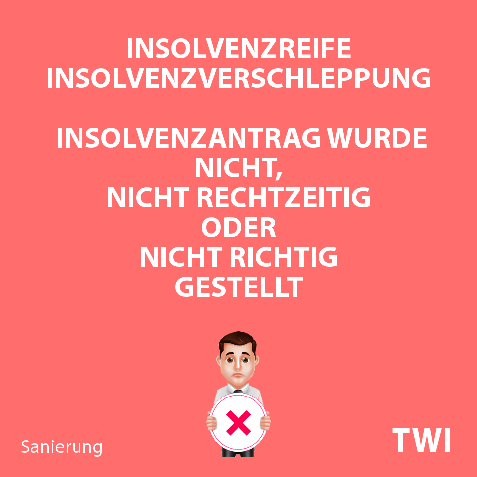 Textbild. Insolvenzreife. Insolvenzverschleppung. Eröffnungsantrag nicht, nicht rechtzeitig, nicht richtig gestellt