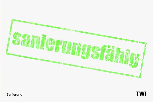 sanierungsfaehigkeit-sanierungsfaehig Grüner Stempel, umrandet, mit Text. sanierungsfähig. Ausdruck der Sanierungsfähigkeit eines Unternehmens als mögliches Ergebnis eines Sanierungsgutachtens.